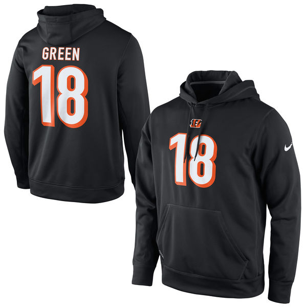 Men Nike Cincinnati Bengals #18 Green Player Pullover Performance Hoodie Black->cincinnati bengals->NFL Jersey